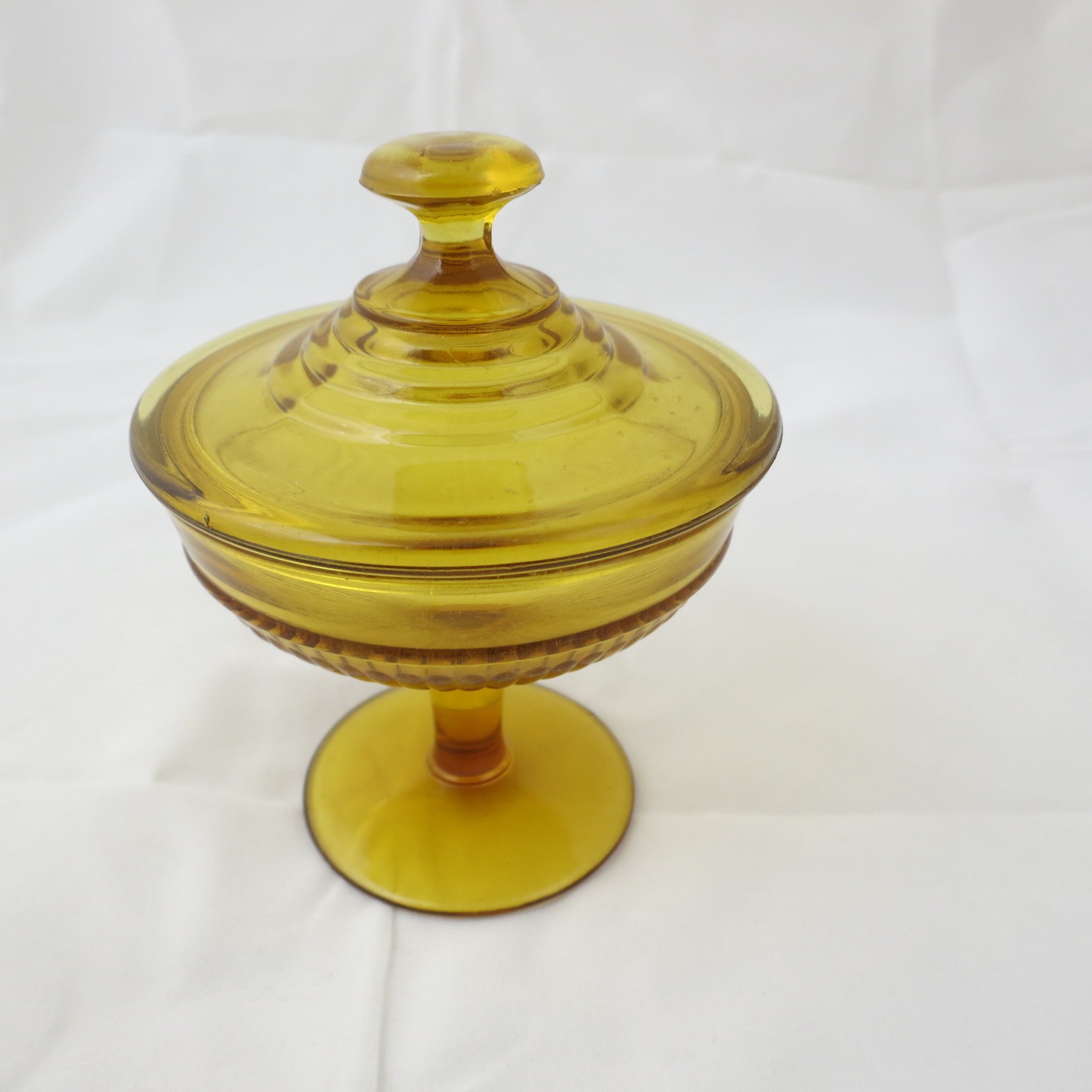 Cool Little Amber Glass Candy Dish with Covered Top