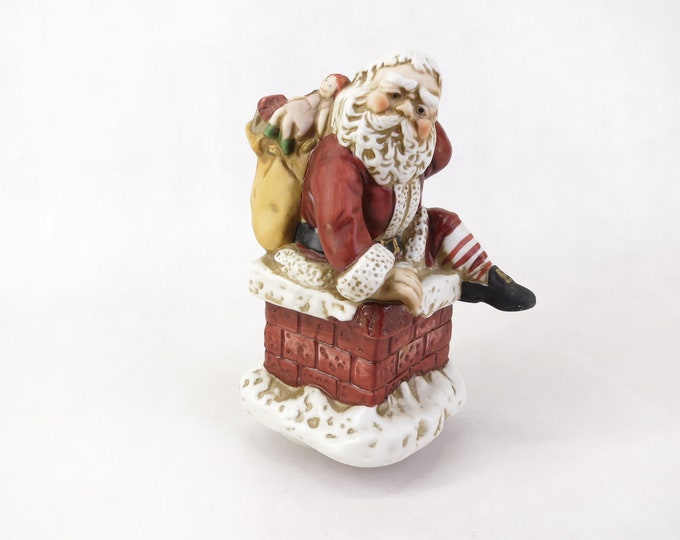 Vintage Ceramic Santa Claus Musical Wind Up Plays "Santa Claus is Coming to Town" Christmas Decor