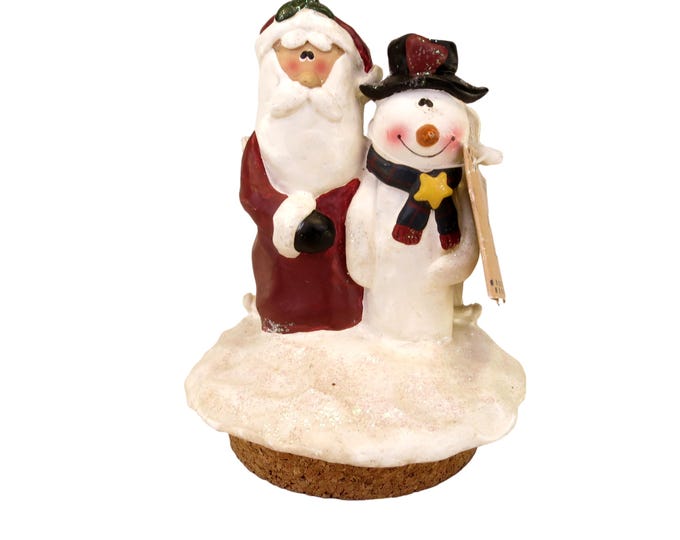 Crazy Mountain Santa & Snowman XC5199 Vintage 2.75" Candle Jar Topper