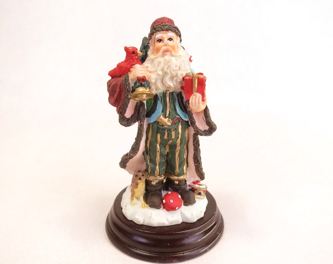 Vintage Santa Claus Hand Painted Resin with Wooden Base 4" Christmas Decor