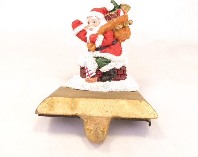 Vintage Santa with Chimney and Gifts Christmas Stocking Holder, Resin with Iron Base 3.75" tall