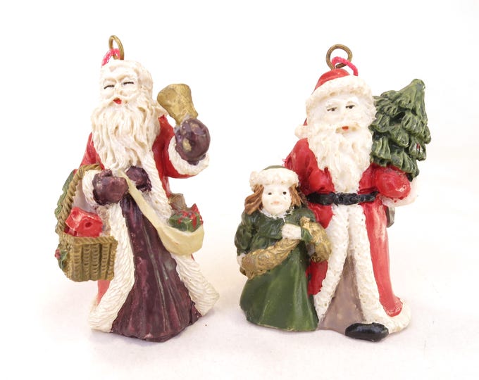 Pair of Vintage Santa Claus Ornaments Classic Design 2.5"