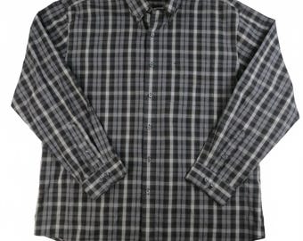 Van Heusen Wrinkle Free Black/Gray Plaid Button-Up Mens XL