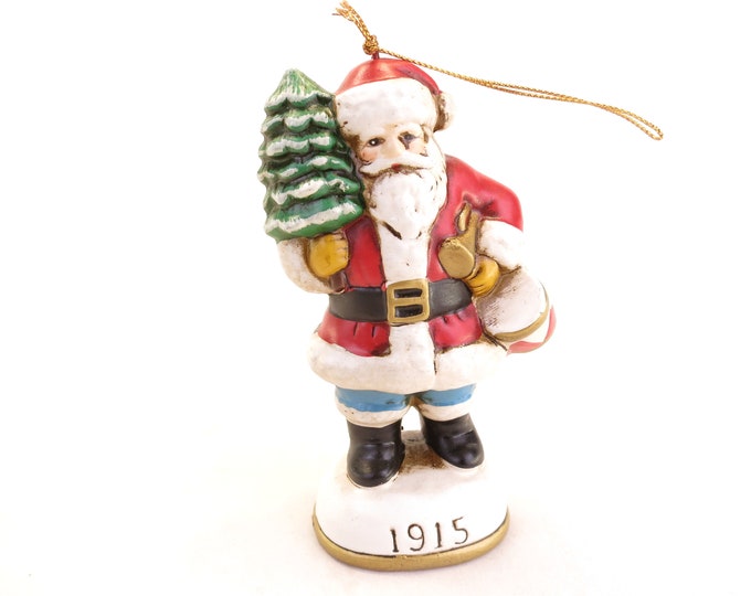 Vintage Santa Claus 1915 Hand Painted Ceramic Ornament 4.75" Retro Christmas Decor