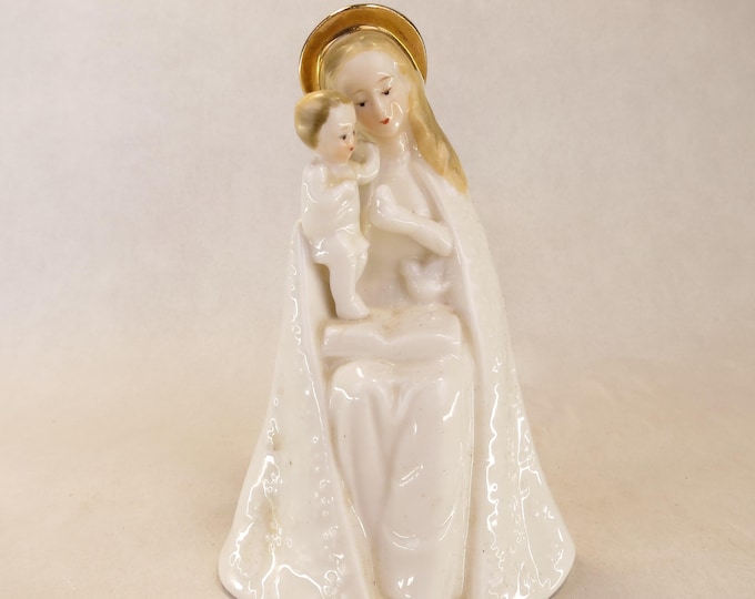 Madonna and Child Hand Painted Ceramic Statuette 5.5" Tall