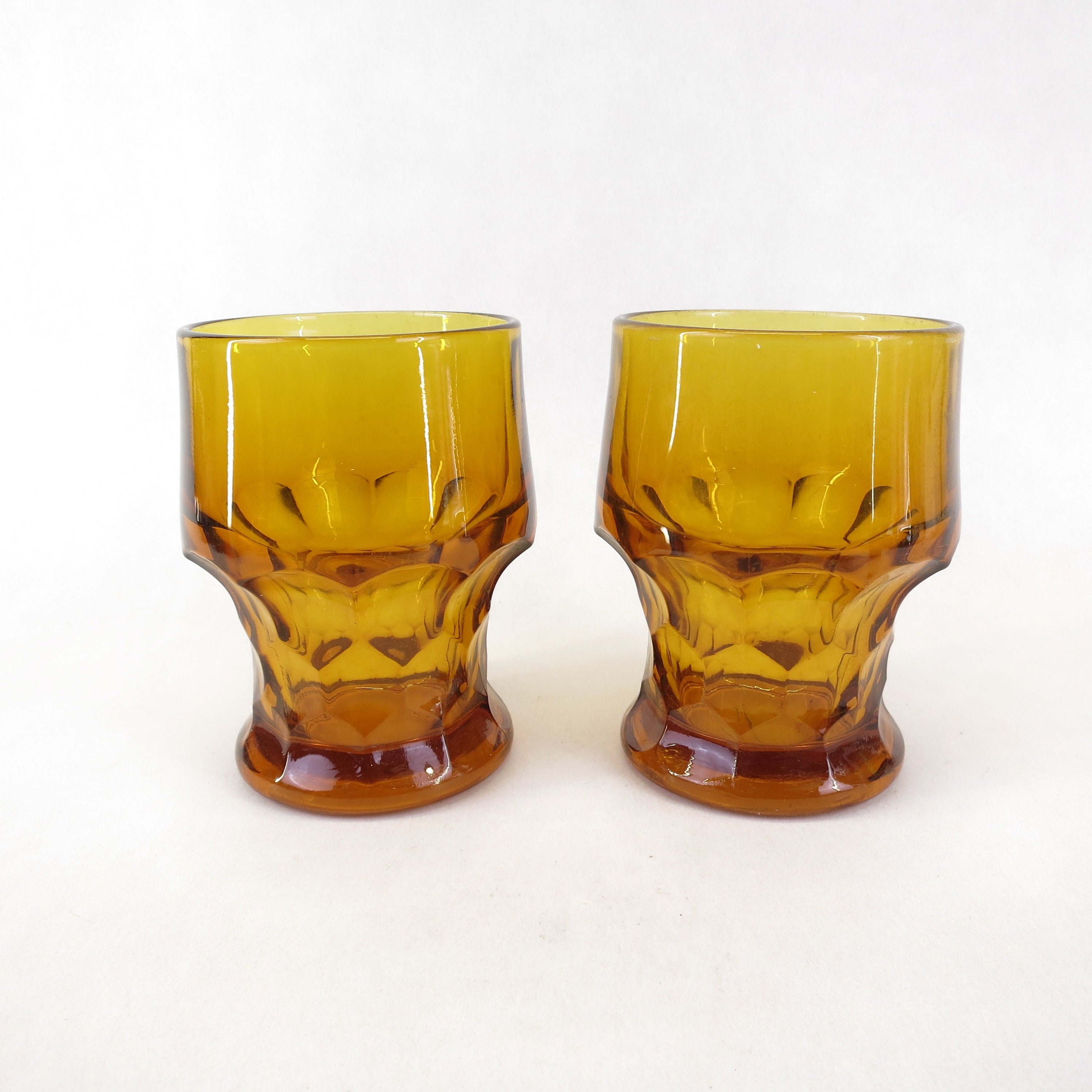 Set of 2 Vintage Cocktail Highball Glasses Vintage Thumbprint Amber