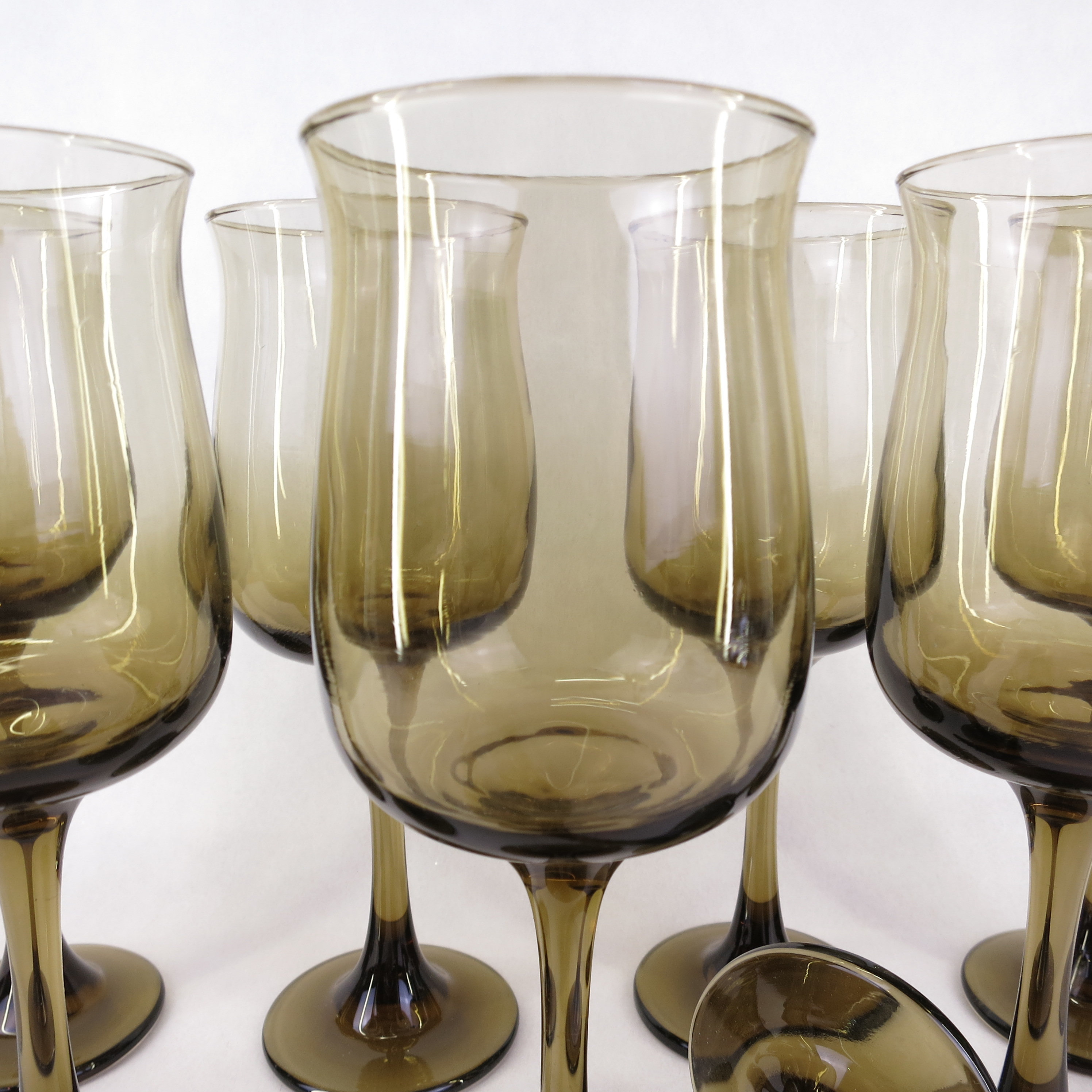 Vintage Barware Stemware Mid Century Smoke Glass Goblets Set of 2 Wine