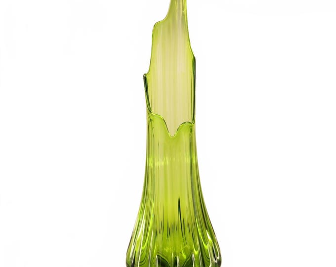 Vintage Mid Century Modern Le Smith 22" Tall Green Glass Vase