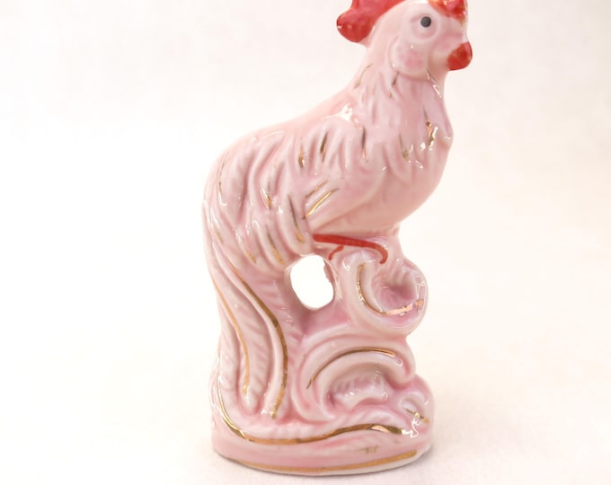 Stunning Mid Century Pink Rooster Figurine 1950's Ceramic 3.8" tall