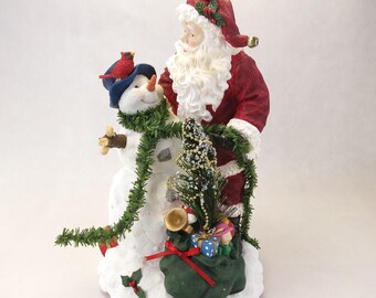 Vintage JCPenney Holiday Santa Musical Statue with Snowman 11"
