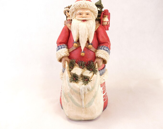Vintage Santa Statue with Gift Bag and Basket