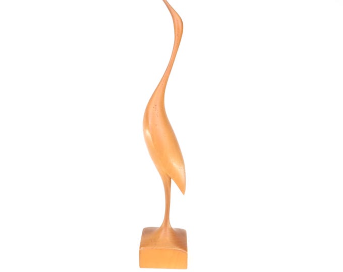 Vintage Hand Carved One Piece Wood Crane 12.25" Tall