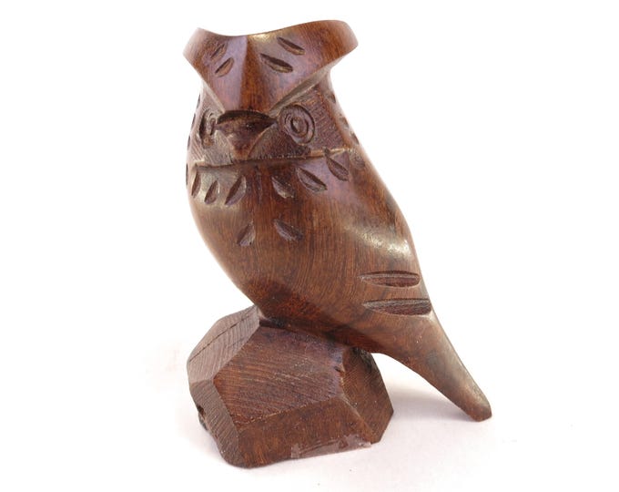 Vintage Hand Carved Owl Statue 3.5" Tall