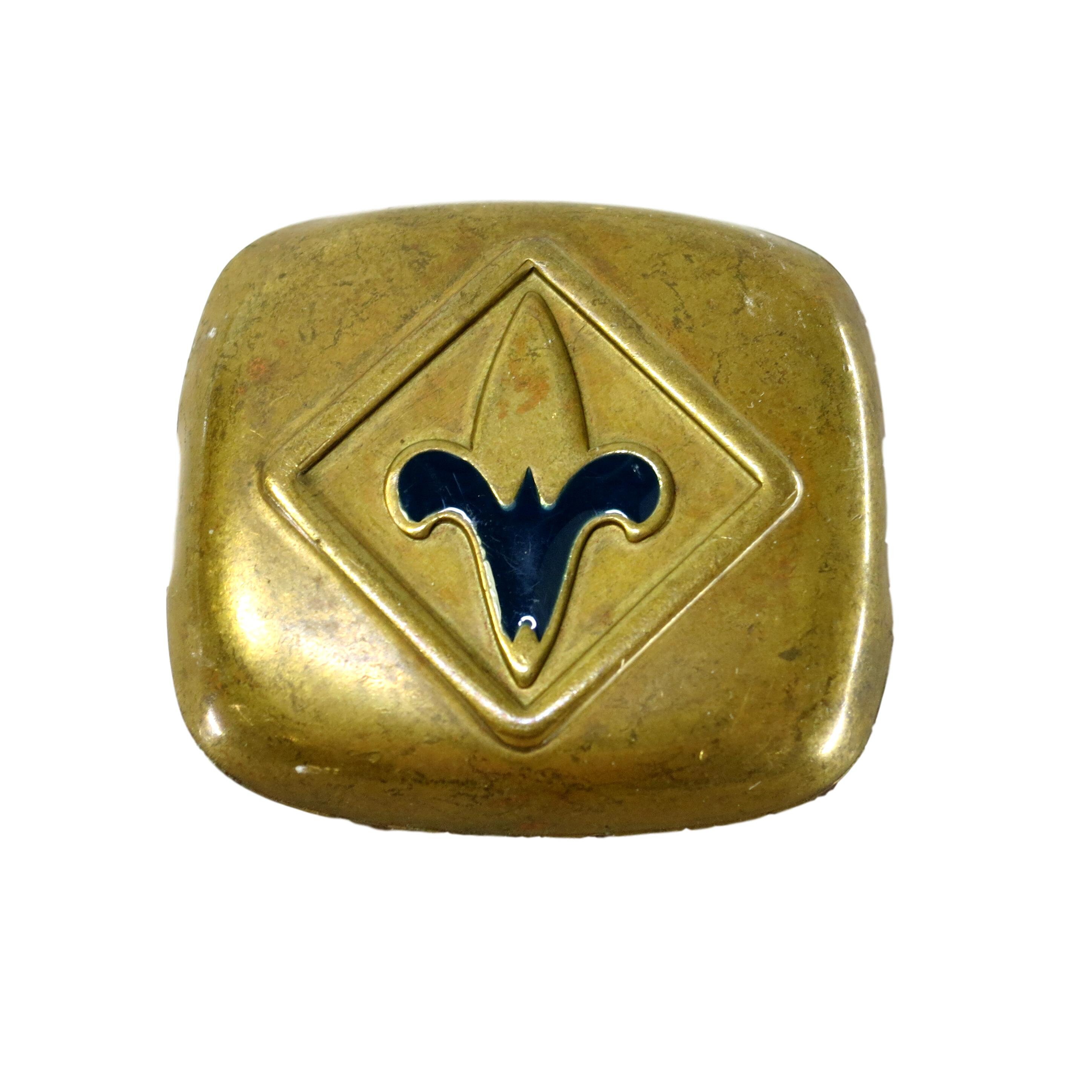 Vintage Brass Boy Scout Neckerchief Slide Blue Enamel Fleur De Lis