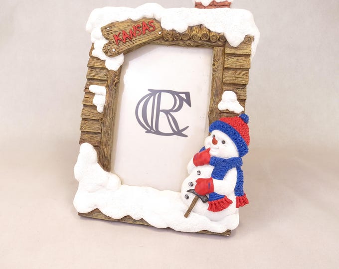 Rustic Snowman University of Kansas Winter Themed Picture Frame