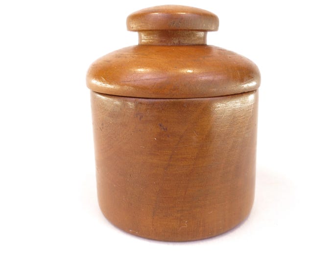 3" Vintage Wooden Tobacco Jar Danish Modern Wooden Desk Organizer Mid Century Modern 1950s