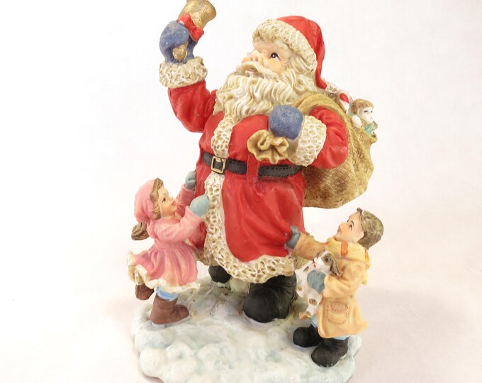 Vintage Classic Santa Claus With Kids and Toys Hand Painted 6.5" Retro Christmas Decor