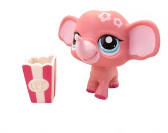 Littlest Pet Shop LPS Pet Collectible #1809 Pink Elephant & Popcorn Bucket