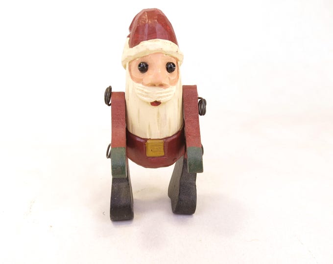 Rustic Hand Carved Wood Articulated Santa Claus Figurine 3.5" Tall