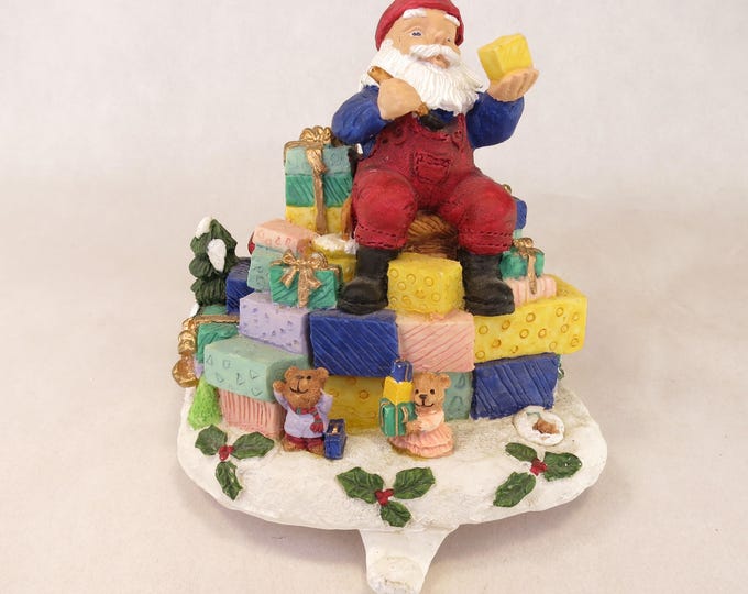 Vintage Santa on a Pile of Presents Christmas Stocking Holder