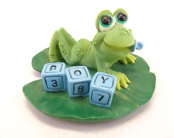 Sprogz 1994 Holland Studio Craft It's a Boy Baby Frog on Lilypad 1.75"