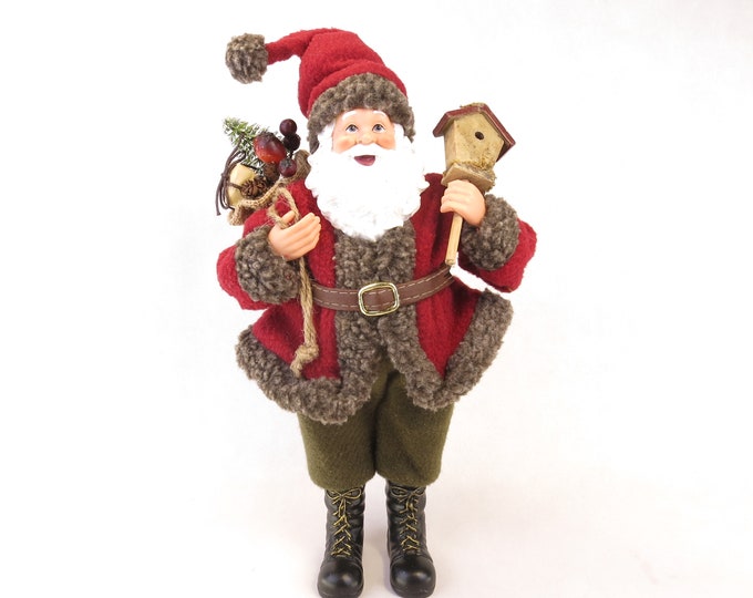 Vintage Santa Claus Doll with Birdhouse 12" Tall  St Nicholas Christmas Decor