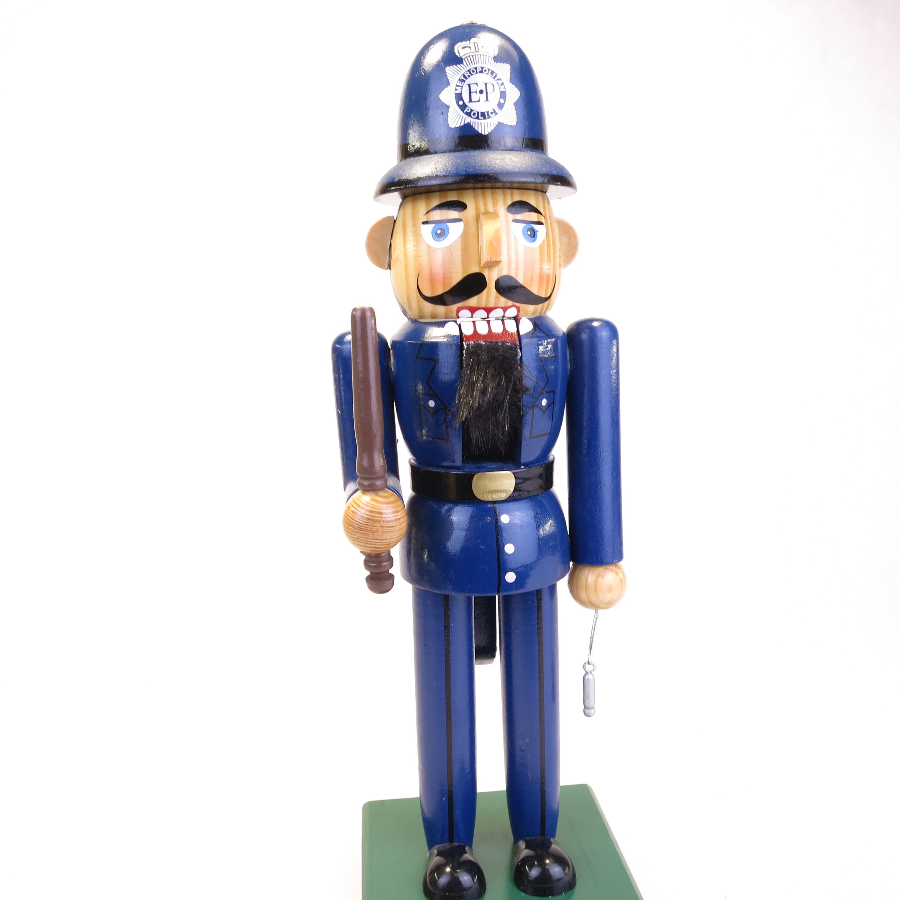 Vintage Nutcracker Blue Metro Police Wooden Hand Painted 14.25
