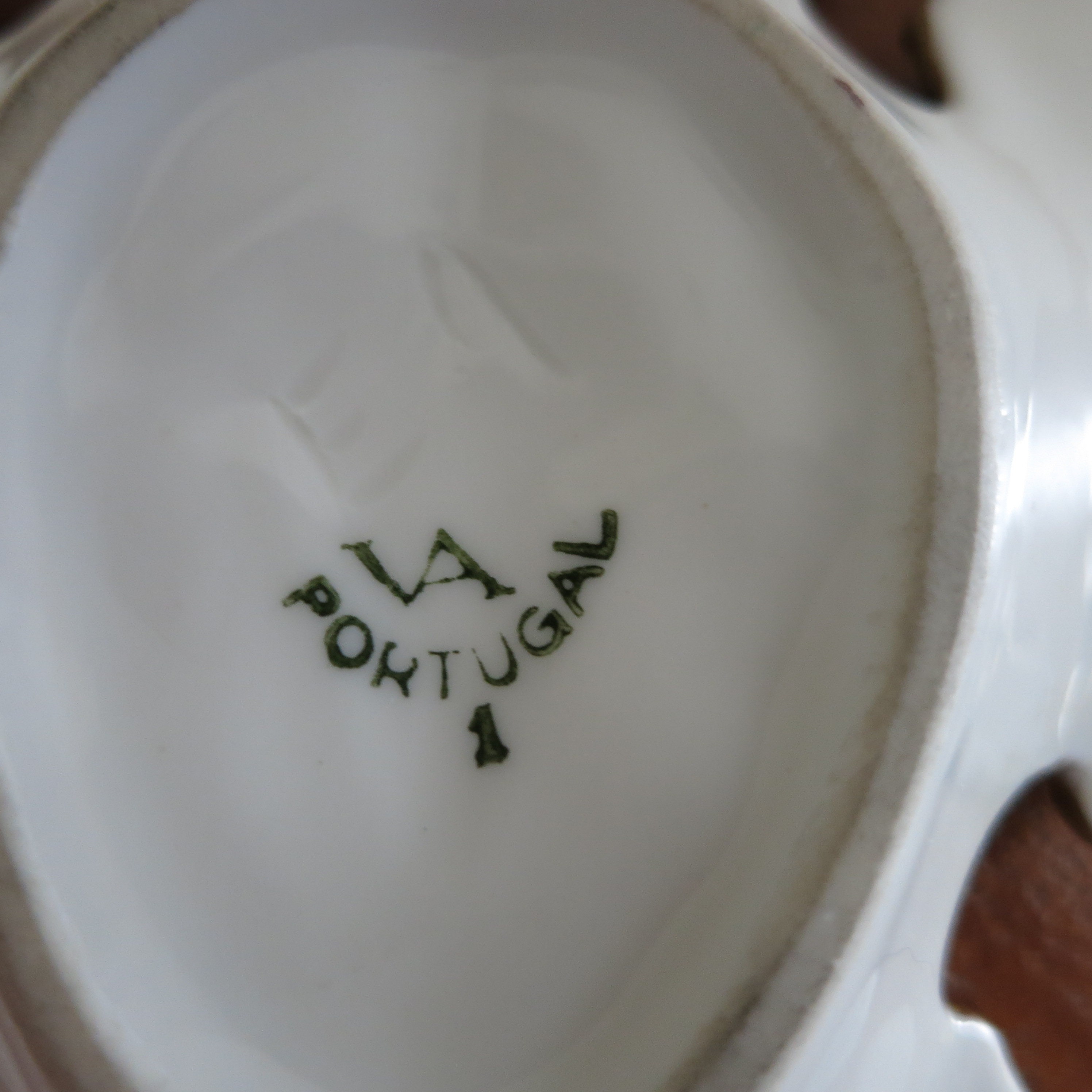 Vintage Portugal Hand Painted Pottery Crest Shaped Small Ashtray Dish