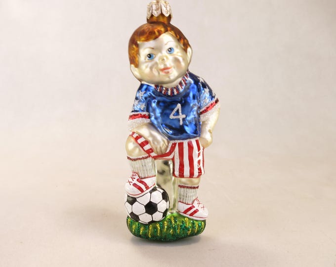 5" Blown Glass Soccer Player Christmas Ornament Vintage Not Dated