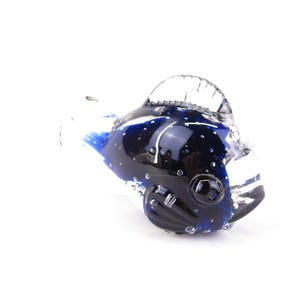 Vintage Hand Blown Glass Blue Clear Fish Paperweight
