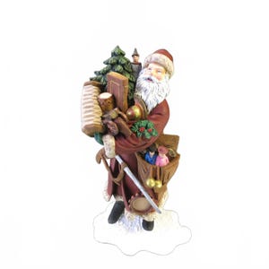 Classic Santa with Wreath & Toys Bag Vintage Santa Claus Statue 13&quot; Christmas