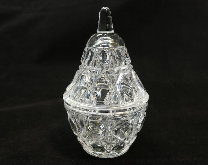 Pear Shaped Covered Crystal Clear Glass Dish Ring Holder Trinket Box