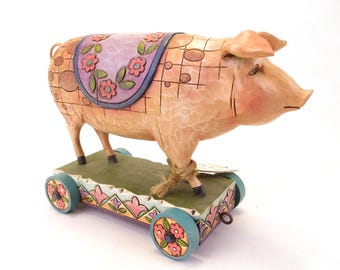 Jim Shore Spotted Pig Heartwood Creek Pig On Cart 4008184
