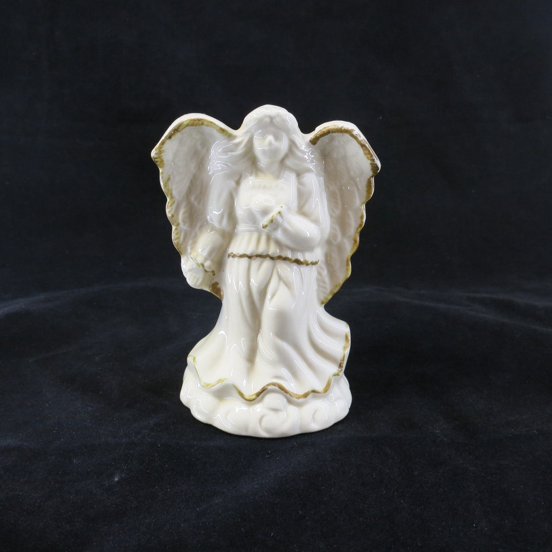 Vintage Ceramic Angel Candle Holder Figurine White With Gold Accents 4.