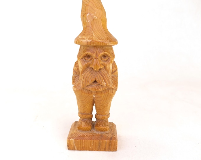Gnome Hand Carved Statuette Original Sculpture Unique Collectible Item Vintage Wooden Sculpture