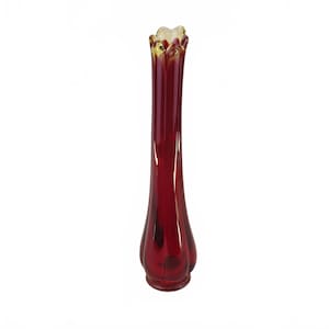 L. E. Smith Ruby Red Amberina Glass Bud Swung Vase 11”