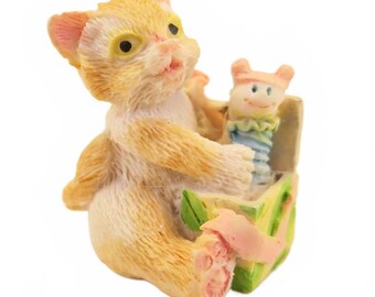 Figura vintage de gato con caja sorpresa