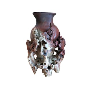 Chinese Natural Soapstone 5.75&quot; Hand Carved Flower Statue Vintage Floral Vase