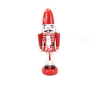 Vintage Nutcracker Classic Red White Wooden Hand Painted 9.5&quot;