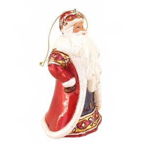 Vintage Metallic Santa Claus Hand Painted Ornament 4.25&quot; Retro Christmas Decor