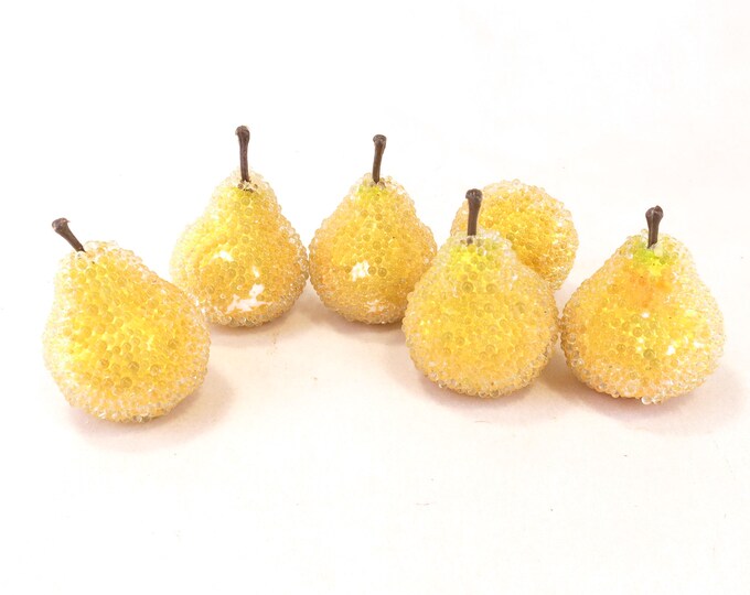 6 Vintage Beaded Sugar Pears Fruit Retro Fabulous Decor - Kitschy Decor 1950s Table Decor