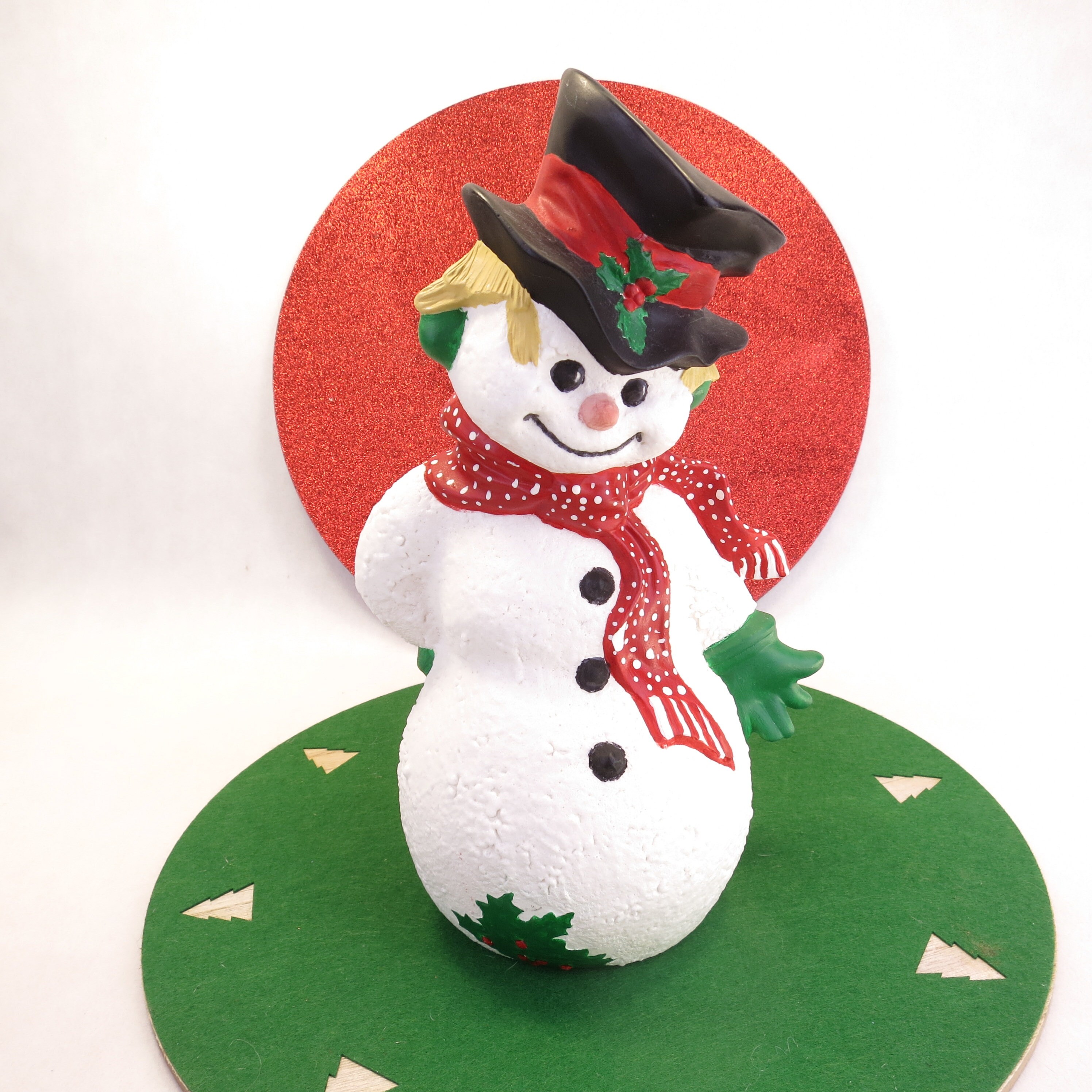 Large Vintage Ceramic Snowman Statue 10.75 Tall 1980's Holiday Decor