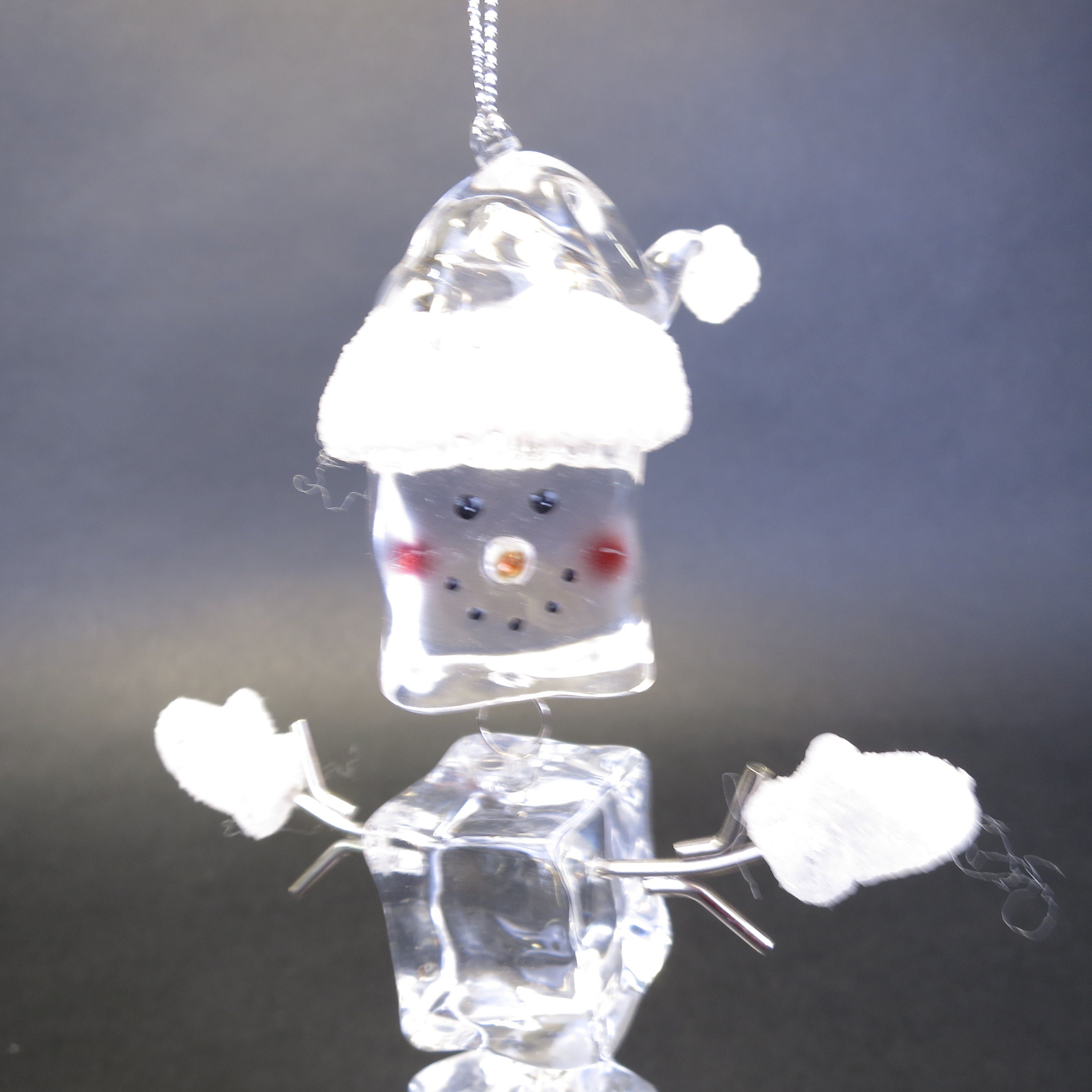 Acrylic Ice Cube Snowman Holiday Christmas Ornament with Sled Dept 56