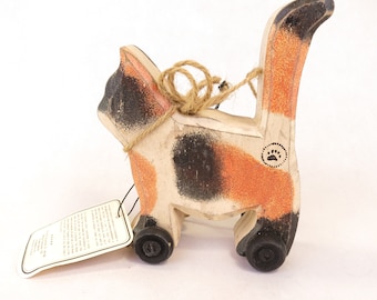 Boyd's Bears Wheelie Cat Folk Art Wood Block Pull Toy 5.5" Vintage with Original Tag
