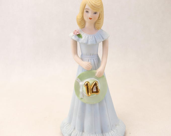 Enesco Growing Up Collection, Age 14 Birthday Girl Blonde Figurine