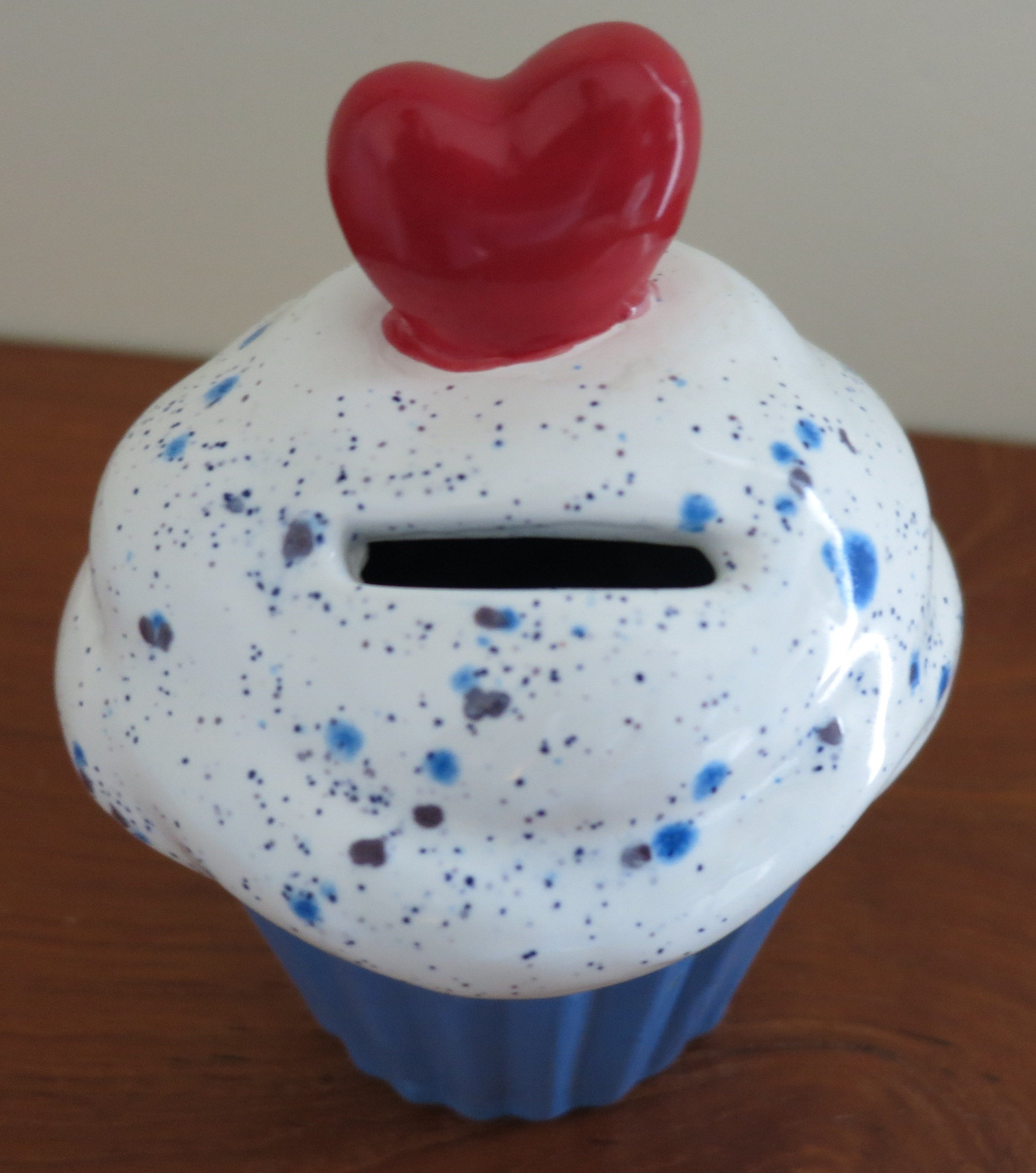 Super Cute Vintage Ceramic Cupcake Bank with Heart Topper