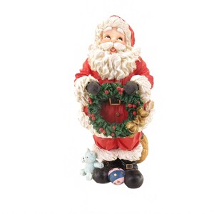 Classic Santa with Wreath & Toy Bag Vintage Santa Claus Statue 11.25&quot; Christmas
