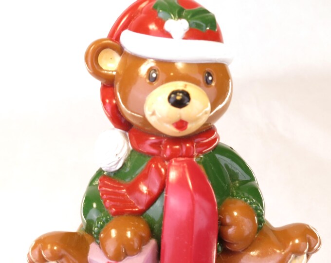 Vintage Plastic Teddy Bear Christmas Stocking Holder
