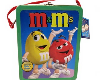 2001 M&M Candy Tin Lunchbox with Hand Strap, Empty