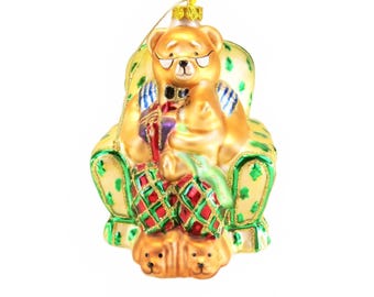 4.5" Blown Glass Grandparent Bear in Chair Christmas Ornament Vintage